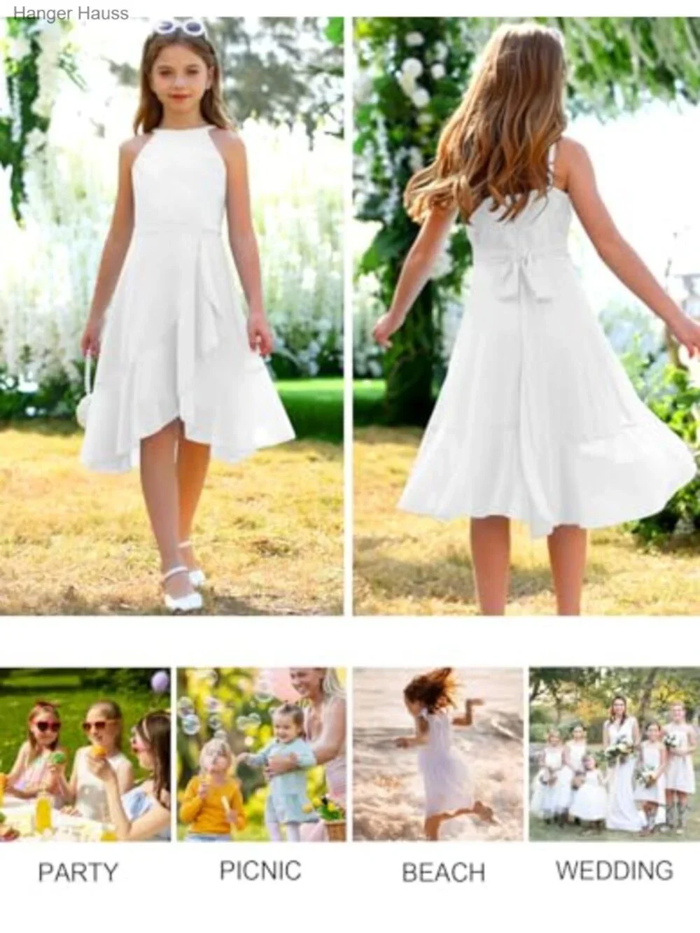 Girls Lace Ruffle Chiffon Halter A-Line High Low Dress Formal